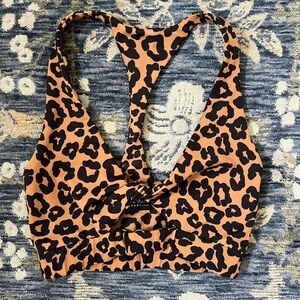 Beach Riot Leopard Print Twist Sports Bra